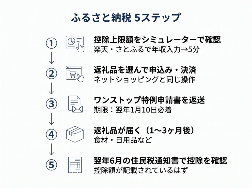 ふるさと納税を初めてやるための5ステップフロー図解