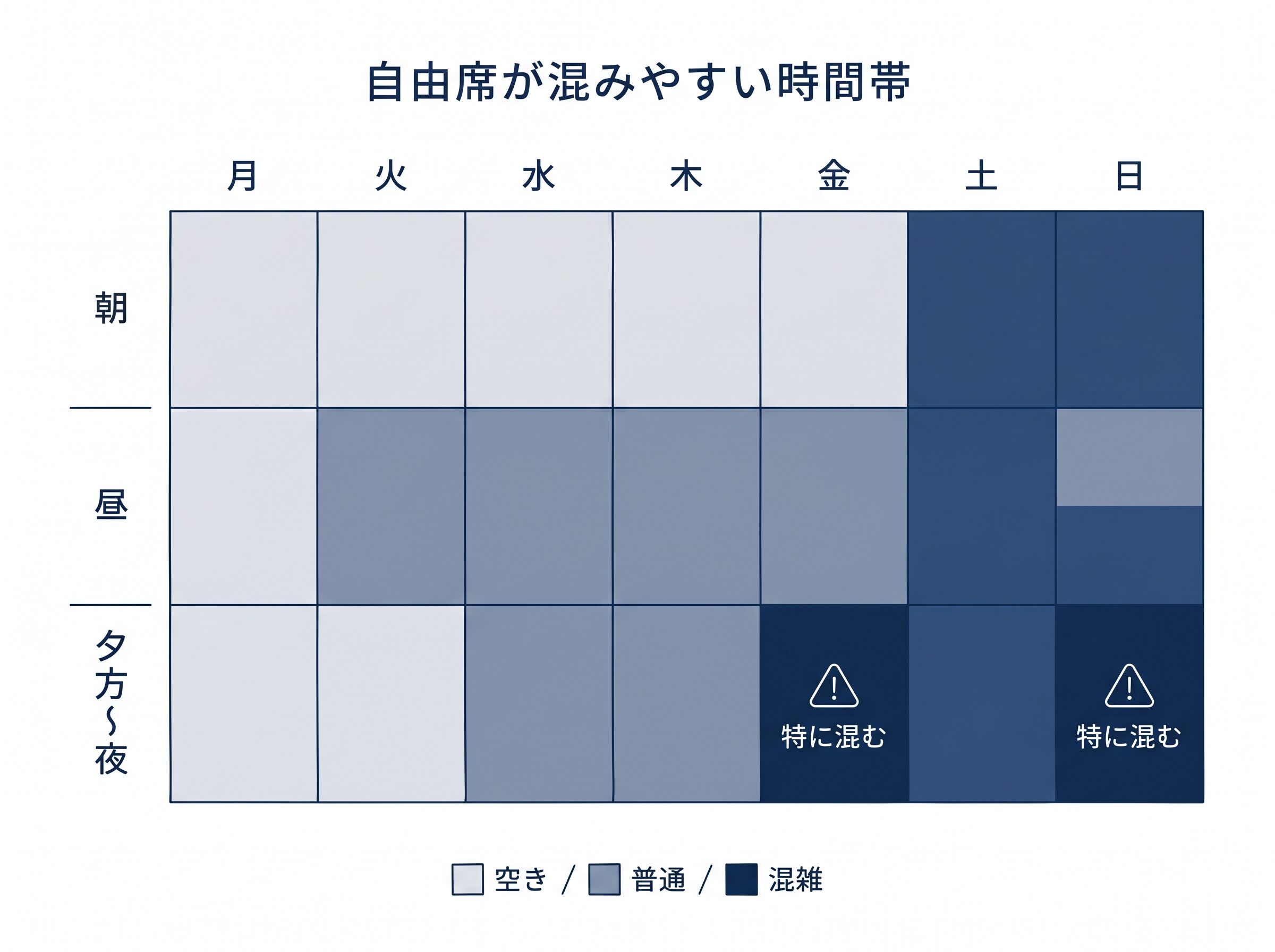 新幹線自由席の曜日・時間帯別混雑度マップ